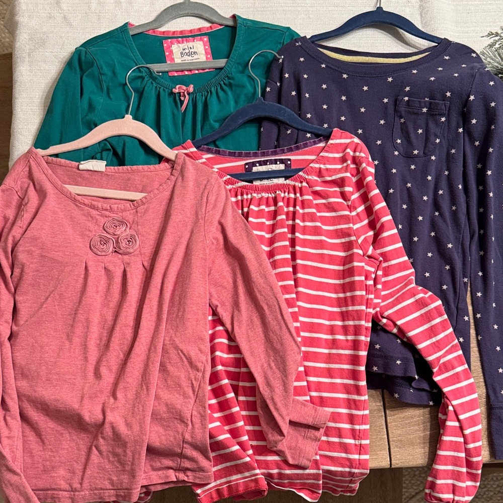 Mini Boden Long Sleeve Tees - Pink, Green, Navy